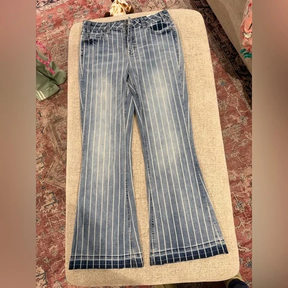 Rock & Roll Denim Blue Striped Trouser Jeans - Picture 2 of 6